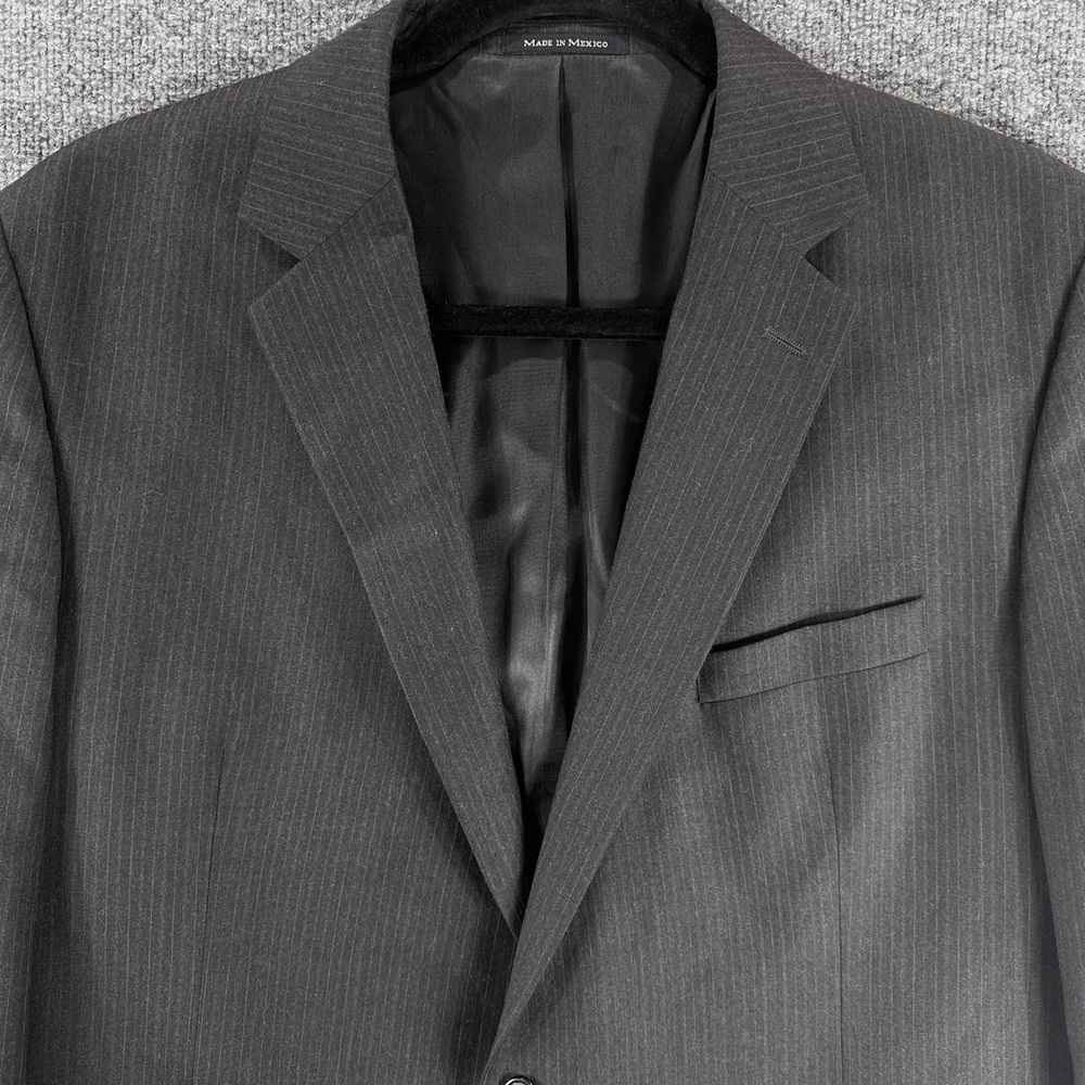 Lands' End Mens 48L Blazer Charcoal Grey Pinstripe 100% Wool Academia Corporate